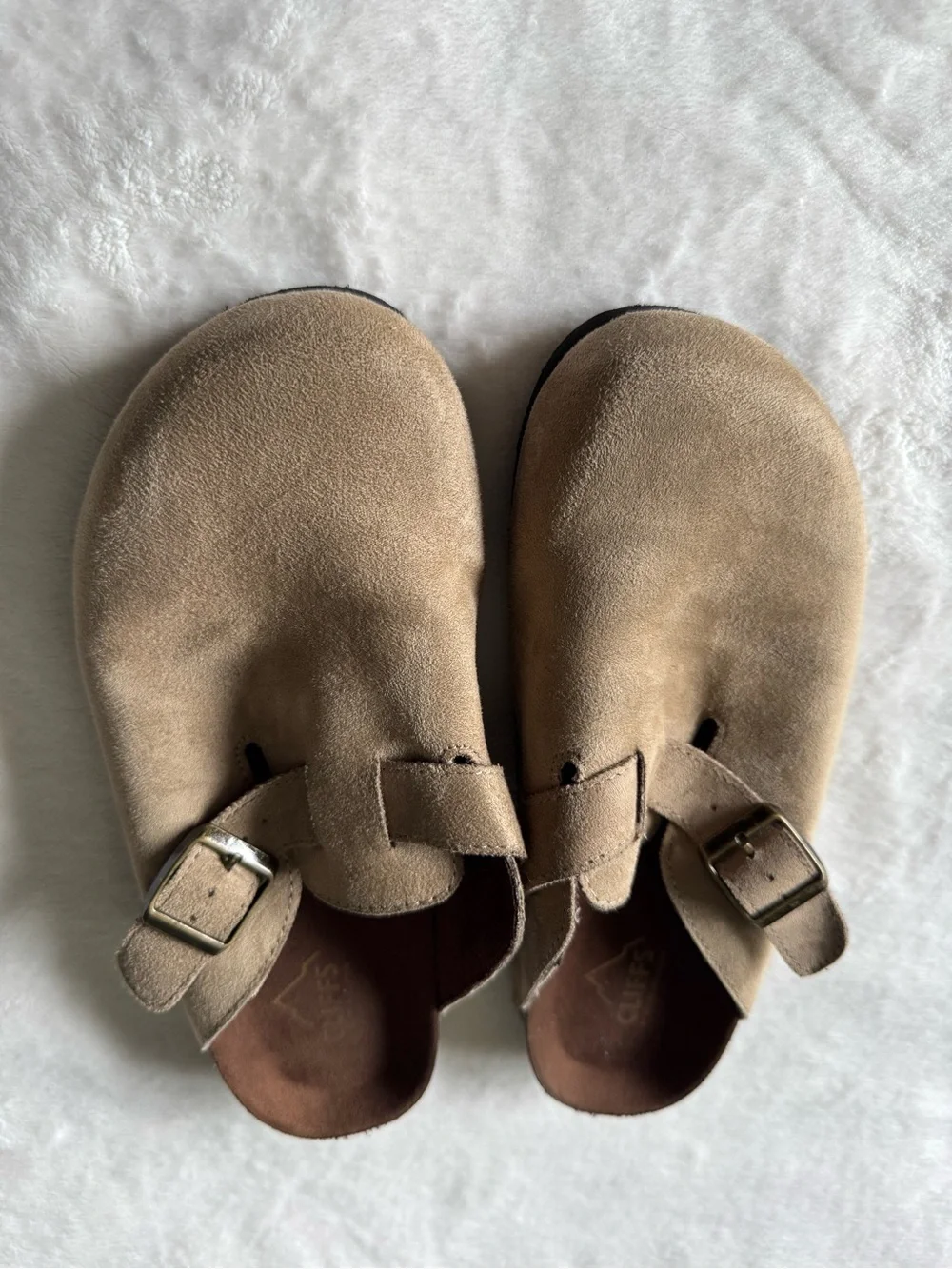 Cliffs by WHITE MOUNTAIN Tan Suede Slide Sandals with Buckle
